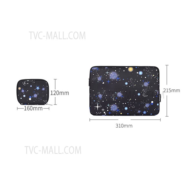 CANVASARTISAN H16-T0123 Starry Sky Pattern Soft Liner Bag Laptop Sleeve Carrying Case with Small Storage Bag for 11-inch Laptop-6