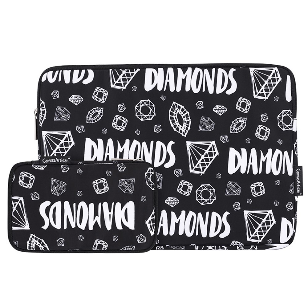 CANVASARTISAN H15-T0121 Diamond Pattern Laptop Bag Zipper Notebook Protective Sleeve Storage Pouch with Small Bag for 11-inch Laptop-1