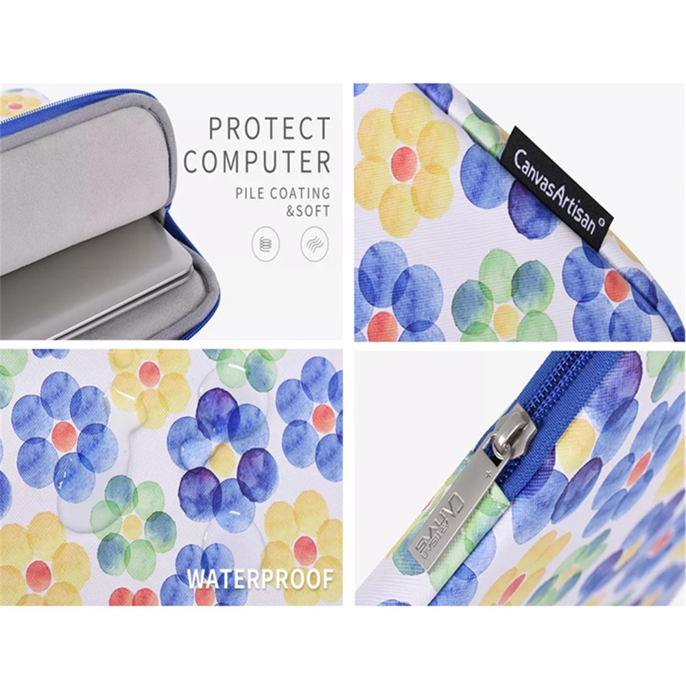 CANVASARTISAN G51-01 PU Leather Flower Pattern Laptop Bag Zipper Notebook Sleeve for 12-inch Laptop-7