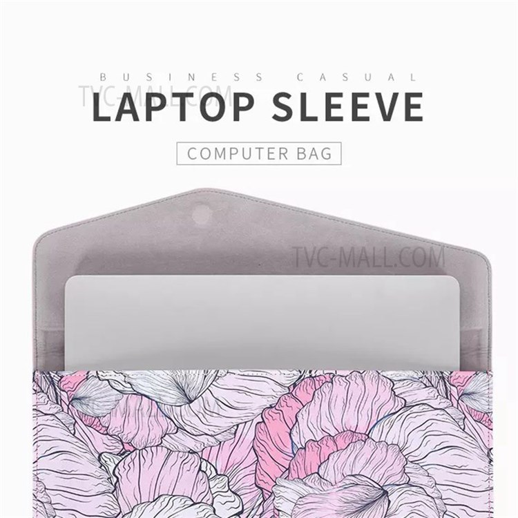 CANVASARTISAN E56-13 Portable 14-inch Laptop PU Leather Carrying Bag Magnetic Closure Flower Pattern Notebook Sleeve-6