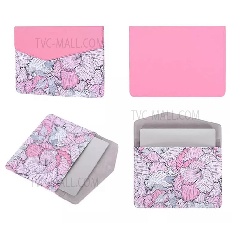 CANVASARTISAN E56-13 Portable 14-inch Laptop PU Leather Carrying Bag Magnetic Closure Flower Pattern Notebook Sleeve-7