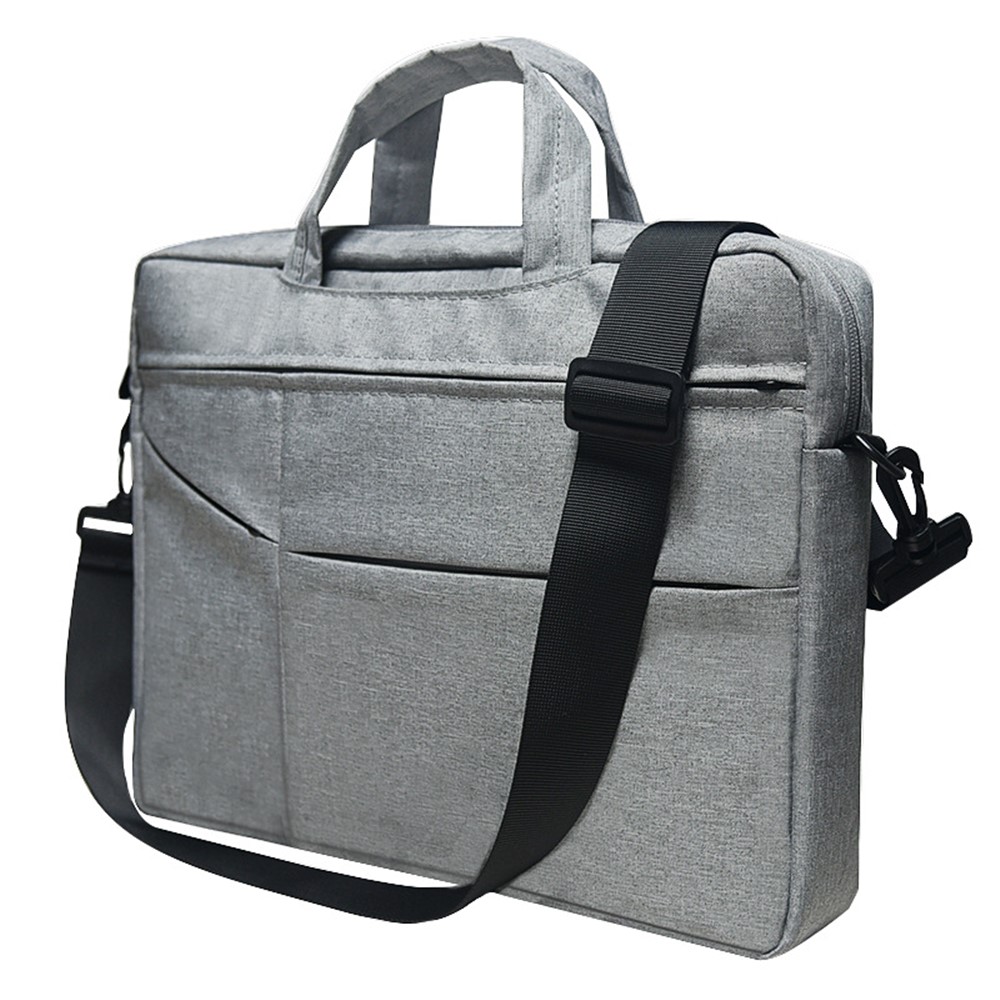 15.6 inch Notebook Carrying Pouch Multi-pockets Design Oxford Cloth Waterproof Laptop Zipper Handbag Crossbody Bag - Grey-2