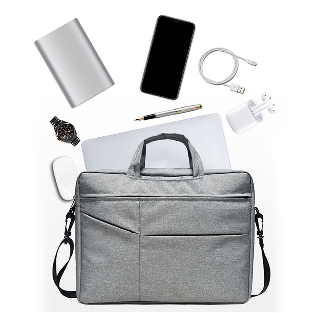 15.6 inch Notebook Carrying Pouch Multi-pockets Design Oxford Cloth Waterproof Laptop Zipper Handbag Crossbody Bag - Grey-6