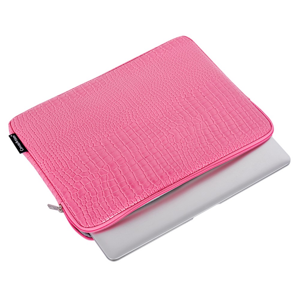 CANVASARTISAN L32-03 Crocodile Texture PU Leather Laptop Sleeve Bag Notebook Carrying Case - Pink/for 15-inch Laptop-4