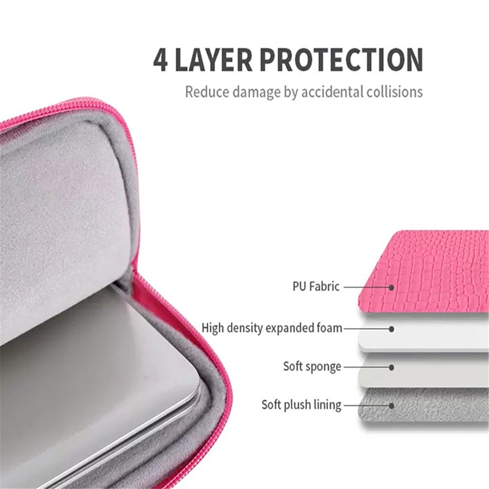 CANVASARTISAN L32-03 Crocodile Texture PU Leather Laptop Sleeve Bag Notebook Carrying Case - Pink/for 15-inch Laptop-6