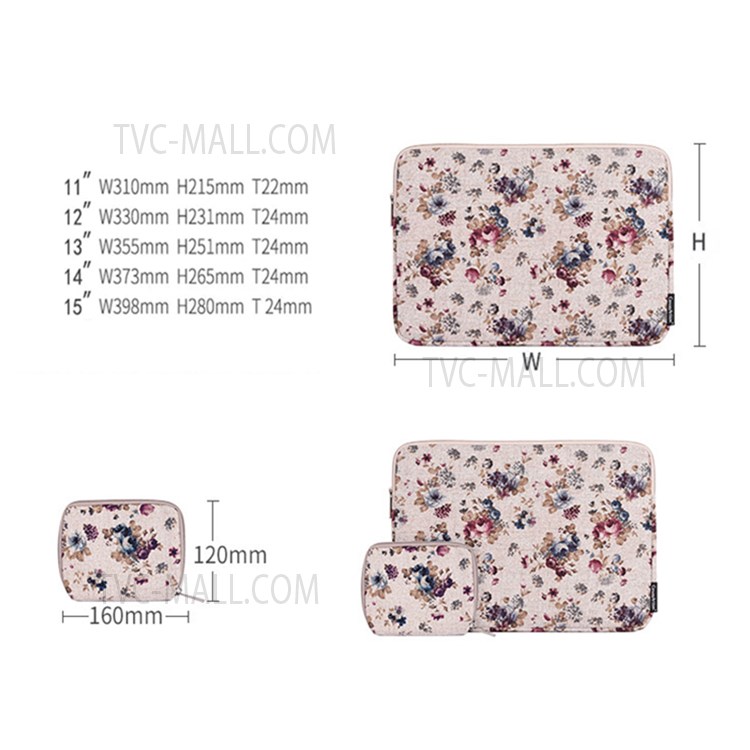 CANVASARTISAN H2-T0223 Soft Liner Full Prottection Laptop Sleeve Flower Pattern Notebook Carrying Case with Small Bag - White/for 11-inch Laptop-5
