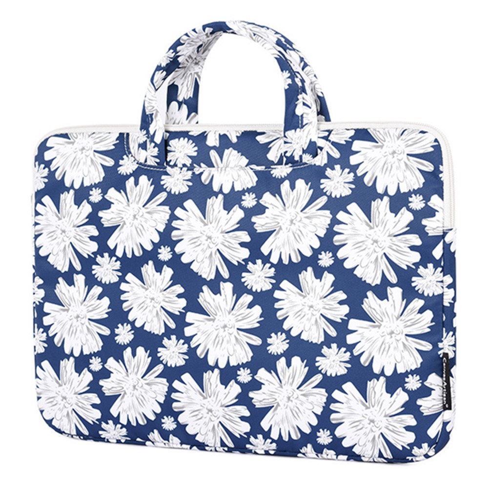 CANVASARTISAN H34-B01 Chrysanthemum Pattern Laptop Handbag Polyester Zipper Notebook Carrying Bag with Handle Design - Blue/for 13-inch Laptop-1