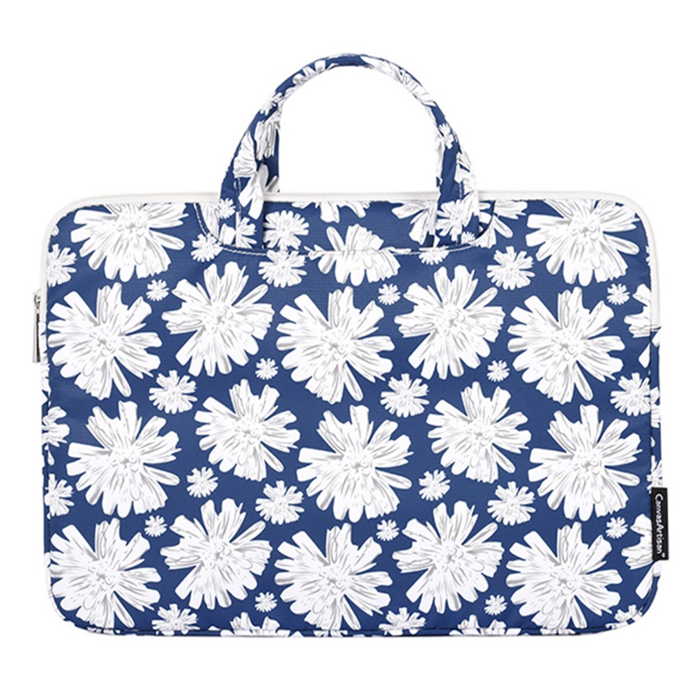 CANVASARTISAN H34-B01 Chrysanthemum Pattern Laptop Handbag Polyester Zipper Notebook Carrying Bag with Handle Design - Blue/for 13-inch Laptop-2