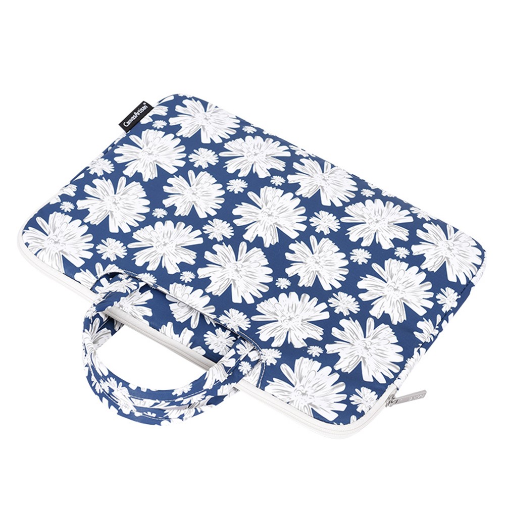 CANVASARTISAN H34-B01 Chrysanthemum Pattern Laptop Handbag Polyester Zipper Notebook Carrying Bag with Handle Design - Blue/for 13-inch Laptop-3