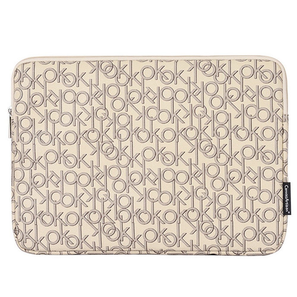 CANVASARTISAN G61-01 Letter OK Printed PU Leather Laptop Sleeve Protective Cover Notebook Case - Khaki/for 11-inch Laptop-1