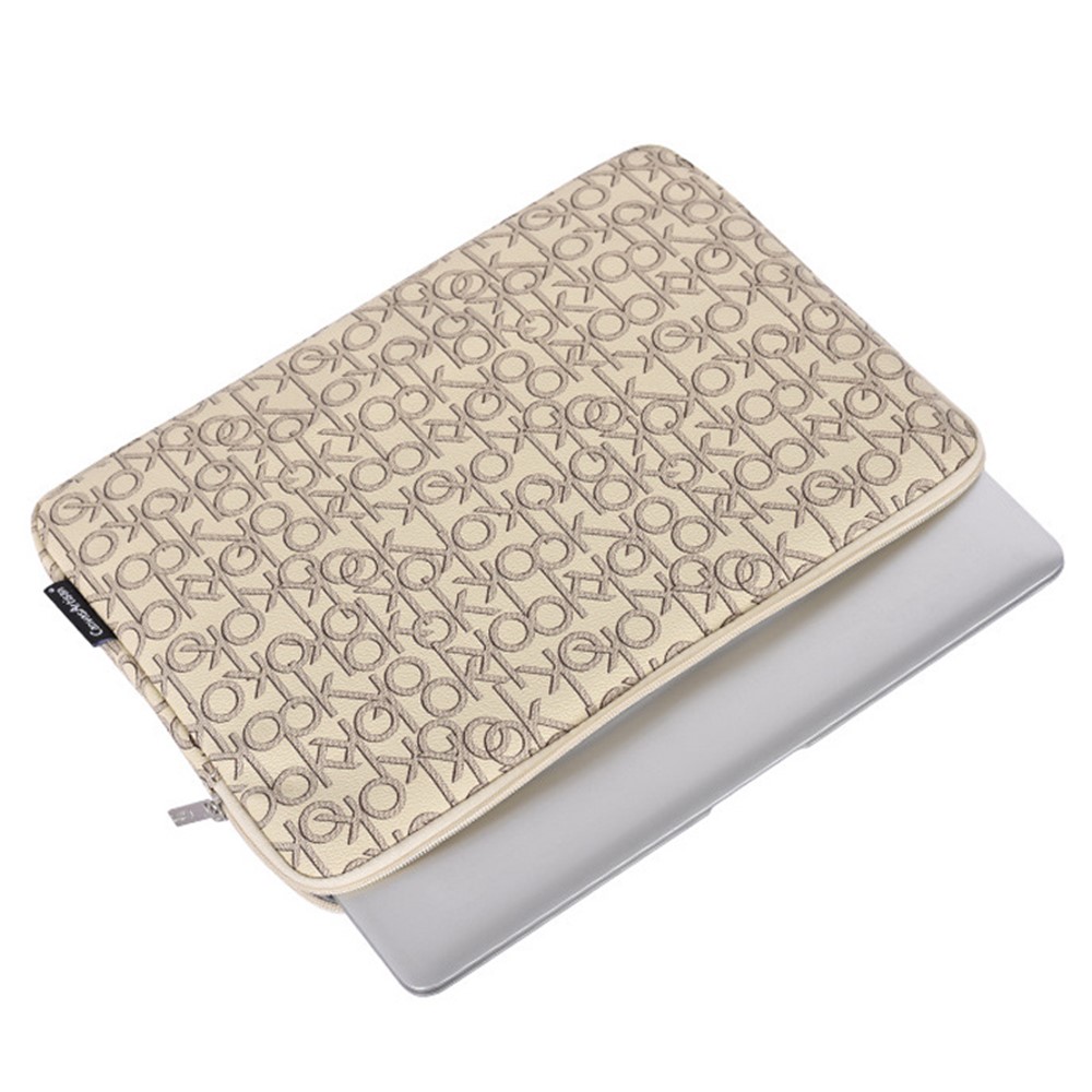 CANVASARTISAN G61-01 Letter OK Printed PU Leather Laptop Sleeve Protective Cover Notebook Case - Khaki/for 11-inch Laptop-3