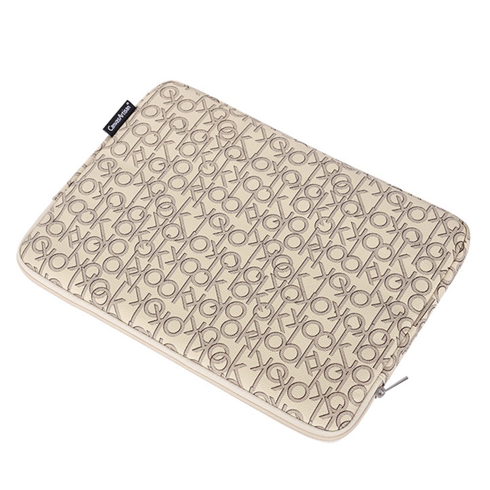 CANVASARTISAN G61-01 Letter OK Printed PU Leather Laptop Sleeve Protective Cover Notebook Case - Khaki/for 11-inch Laptop-5