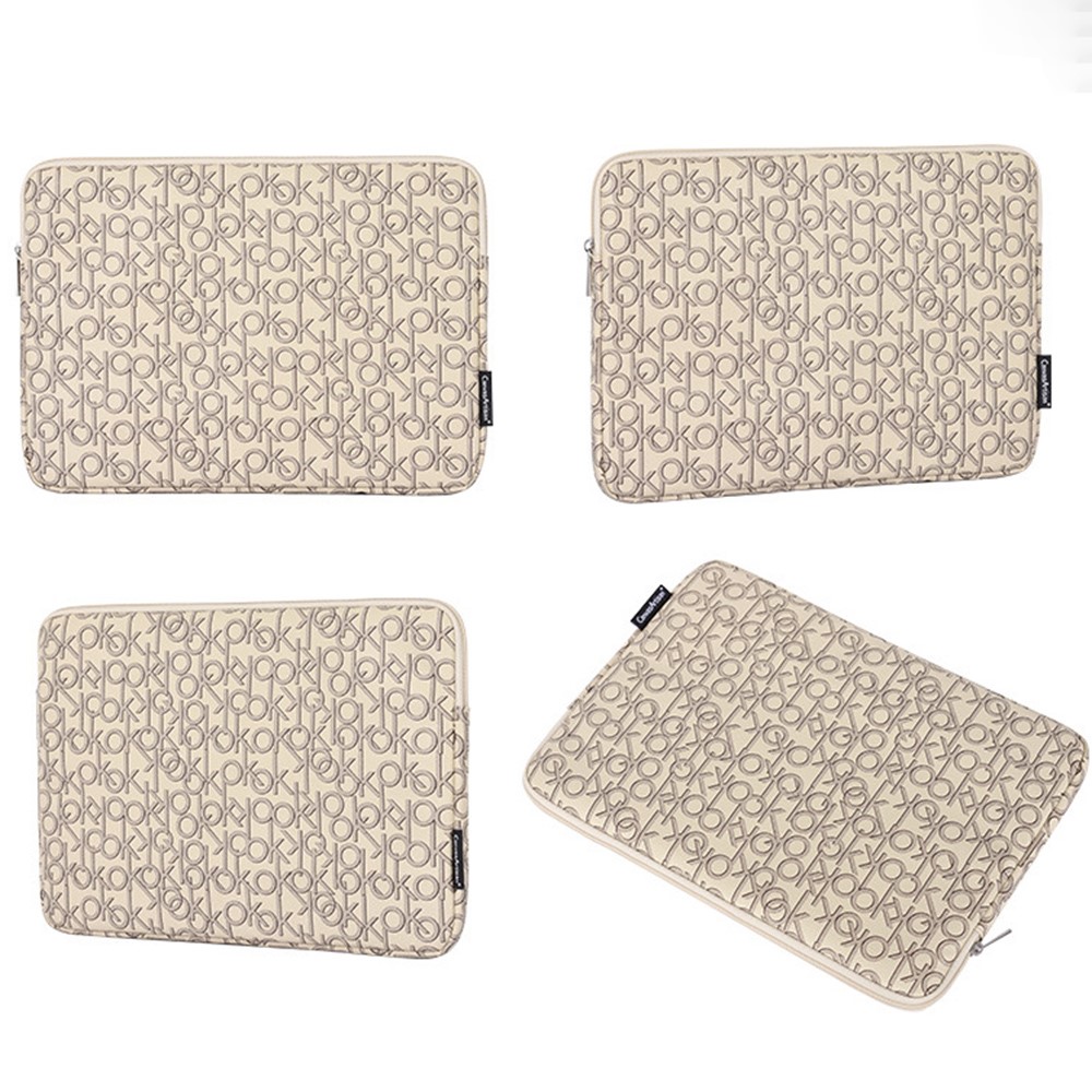 CANVASARTISAN G61-01 Letter OK Printed PU Leather Laptop Sleeve Protective Cover Notebook Case - Khaki/for 11-inch Laptop-7