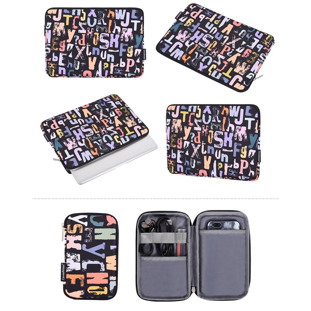 CANVASARTISAN H18-T0121 Laptop Sleeve Letters Printing Ultra Slim Notebook Case with Small Bag - Black/for 11-inch Laptop-7