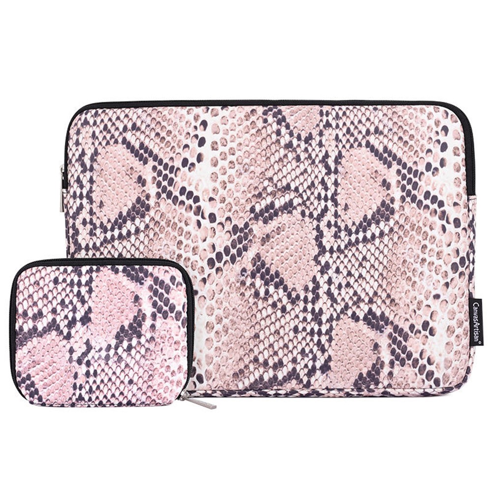 CANVASARTISAN H38-T0123 Snake Pattern Polyester Notebook Case Laptop Bag Protective Sleeve with Small Bag - Pink/for 11-inch Laptop-1