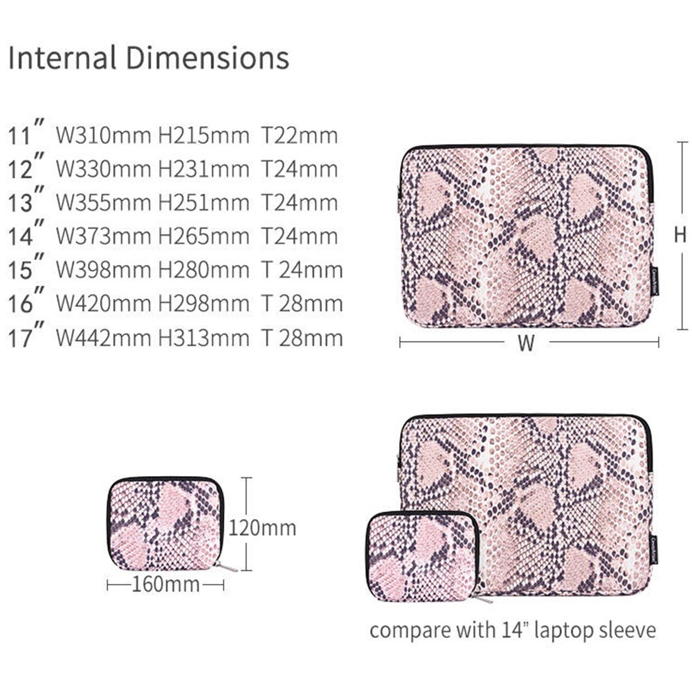 CANVASARTISAN H38-T0123 Snake Pattern Polyester Notebook Case Laptop Bag Protective Sleeve with Small Bag - Pink/for 11-inch Laptop-10