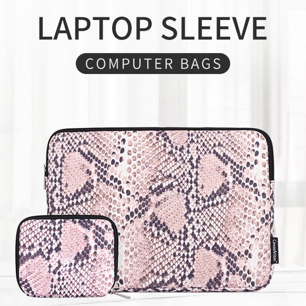 CANVASARTISAN H38-T0123 Snake Pattern Polyester Notebook Case Laptop Bag Protective Sleeve with Small Bag - Pink/for 11-inch Laptop-11