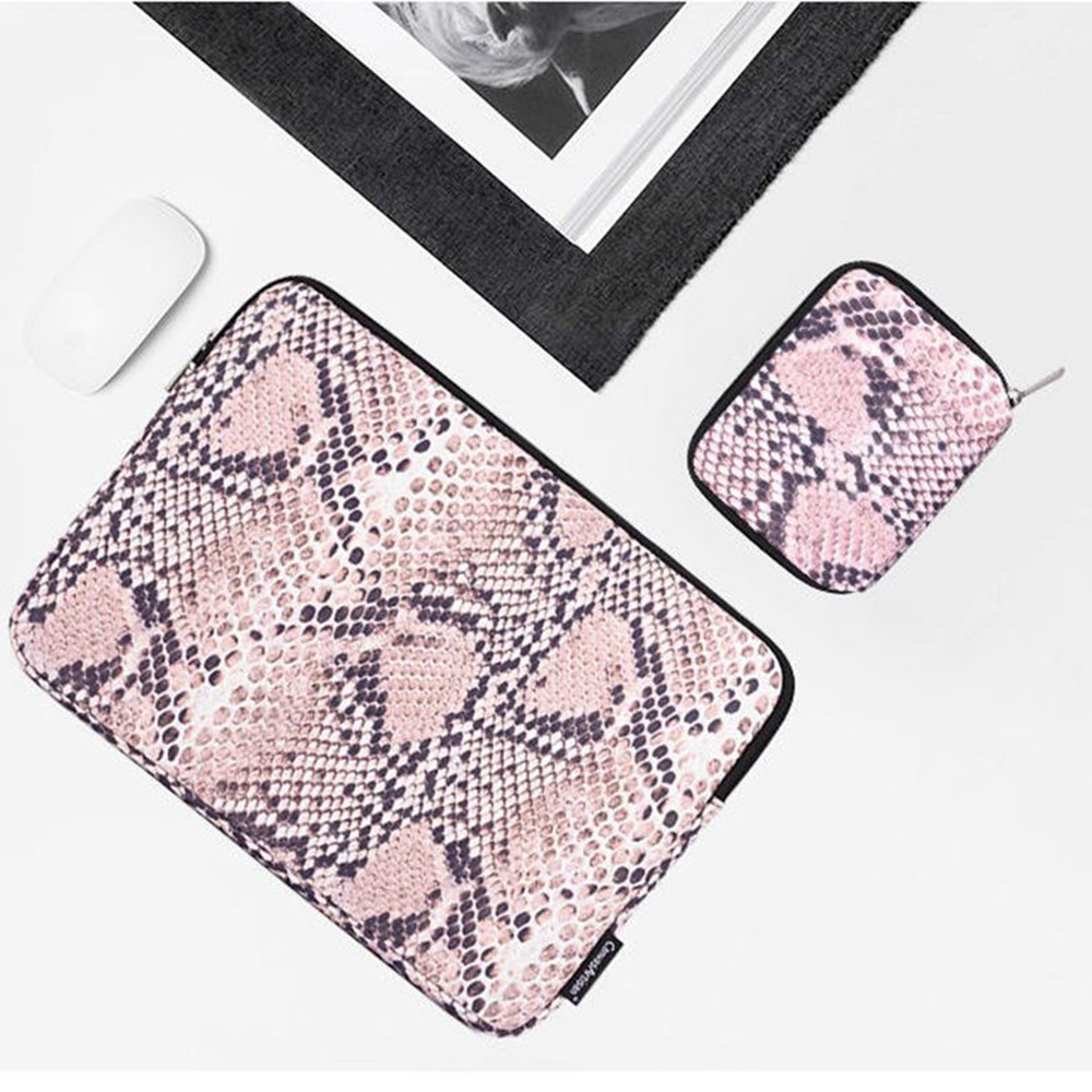 CANVASARTISAN H38-T0123 Snake Pattern Polyester Notebook Case Laptop Bag Protective Sleeve with Small Bag - Pink/for 11-inch Laptop-4