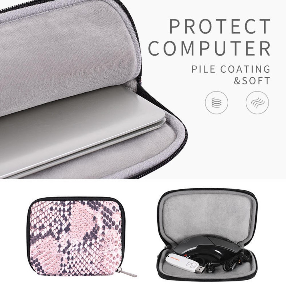 CANVASARTISAN H38-T0123 Snake Pattern Polyester Notebook Case Laptop Bag Protective Sleeve with Small Bag - Pink/for 11-inch Laptop-8