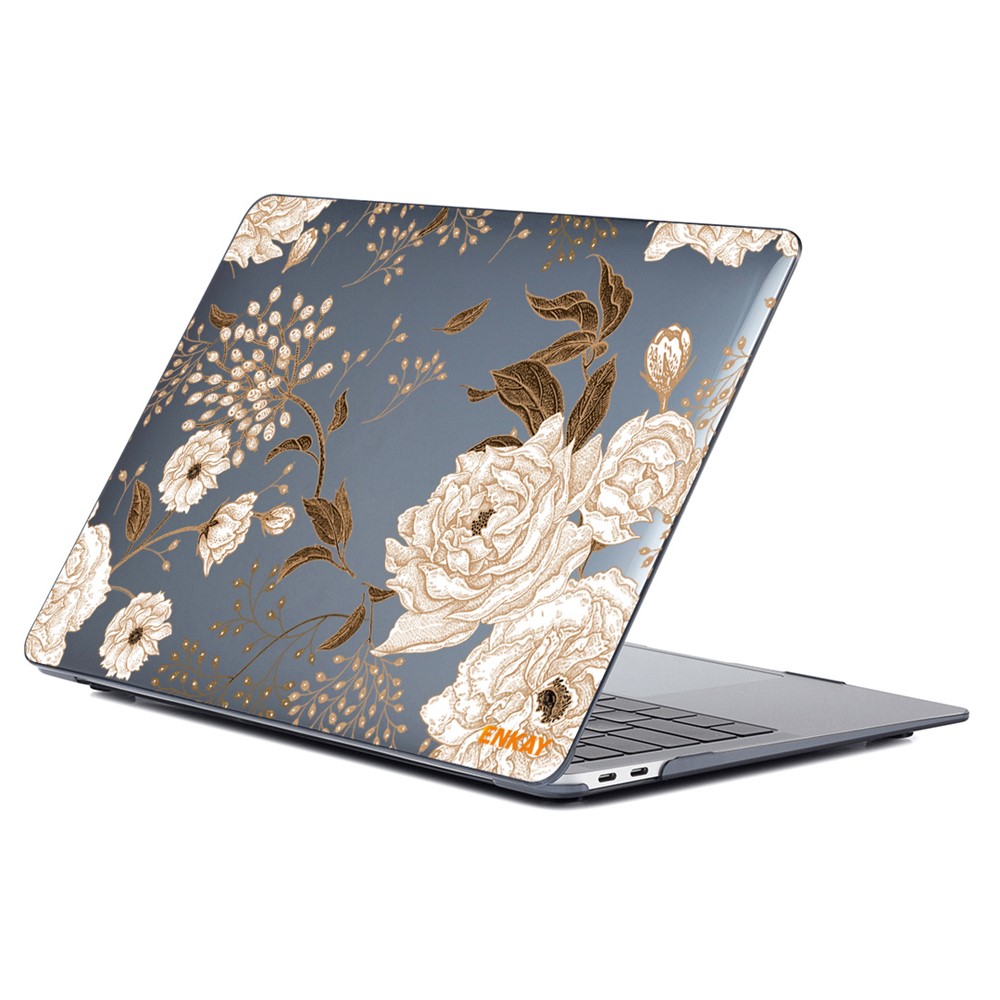 ENKAY HAT PRINCE for MacBook Pro 16 inch (2019) A2141 Vintage Flowers Pattern Hard PC Two-Piece Structure Crystal Sheer Laptop Case - Gold Peony