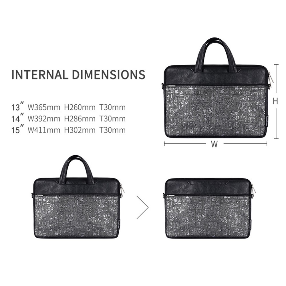 CANVASARTISAN L27-C22 15'' Notebook Computer Bag Egypt Style Pattern Printing Laptop Storage Case Shoulder Bag with Front Pocket - Black-11
