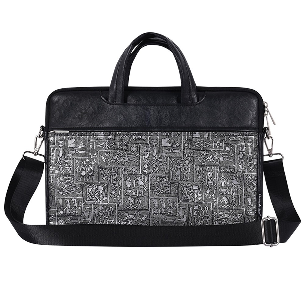 CANVASARTISAN L27-C22 15'' Notebook Computer Bag Egypt Style Pattern Printing Laptop Storage Case Shoulder Bag with Front Pocket - Black-3