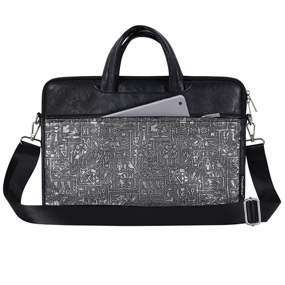 CANVASARTISAN L27-C22 14'' Notebook Handbag Egypt Style Pattern Printing Laptop Bag Shoulder Bag with Front Pocket - Black-1