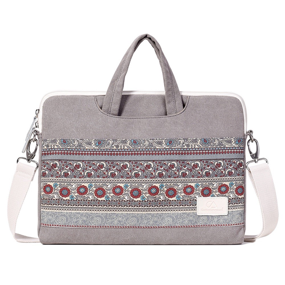 CANVASARTISAN T38-5 Laptop Bag 15-inch National Style Pattern Computer Canvas Fabric Briefcase Sleeve with Shoulder Strap-1