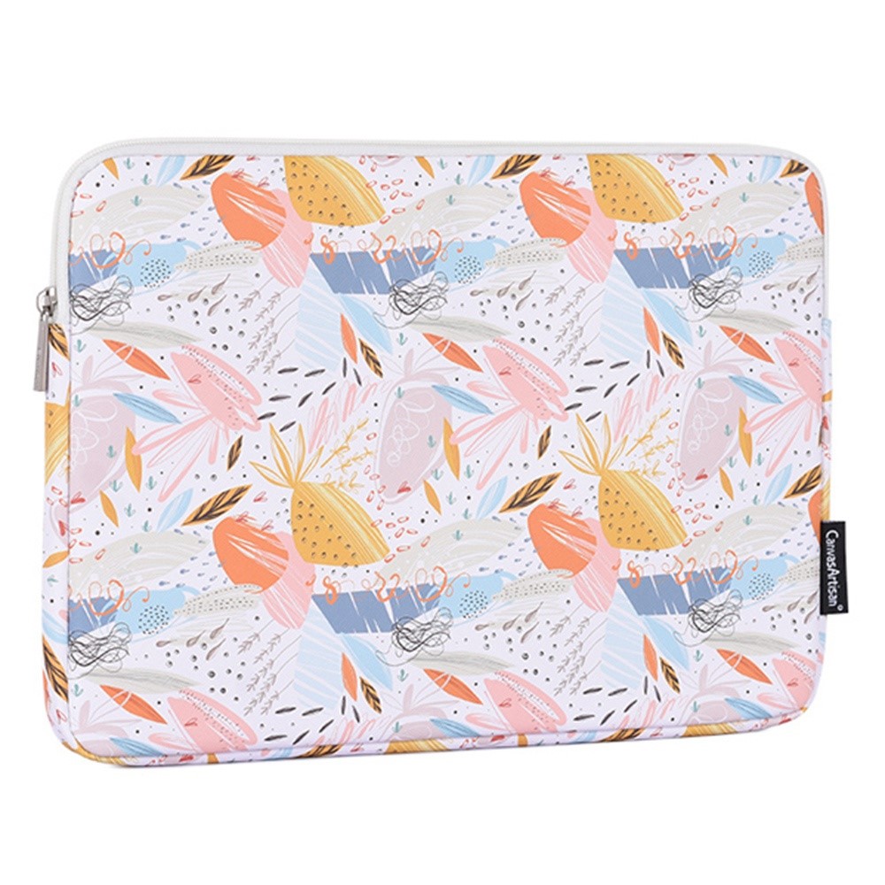 CANVASARTISAN G53-T0121 for 12-inch Notebook Flowered Patterned Laptop Protective Bag with Zipper Waterproof PU Case Pouch + Small Accessory Bag Set-3