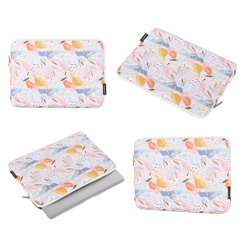 CANVASARTISAN G53-T0121 for 14-inch Notebook Flowered Patterned Anti-Drop Laptop Protective Bag Water Repellent Zippered PU Case Pouch + Small Bag Set-10