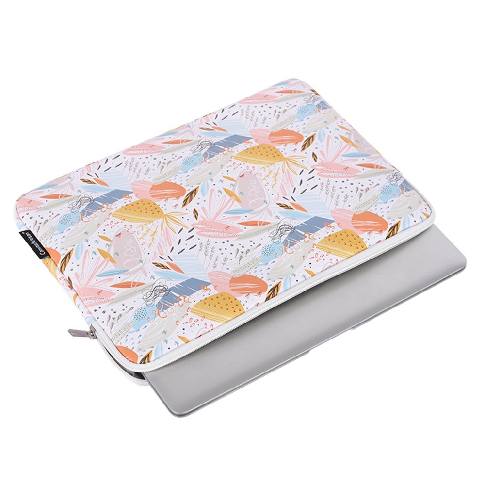 CANVASARTISAN G53-T0121 for 14-inch Notebook Flowered Patterned Anti-Drop Laptop Protective Bag Water Repellent Zippered PU Case Pouch + Small Bag Set-4