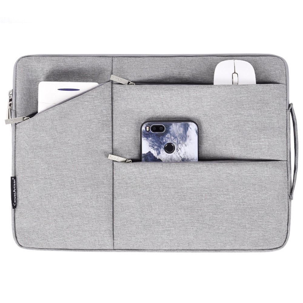 Canvasartisan L25-58 Notebook Handbag de 13 Pulgadas Manga Protectora de la Computadora Portátil Con Bolsillos Con Bolsillos - Gris Claro