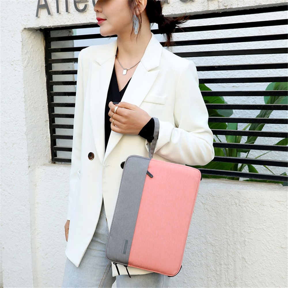 OKADE T53 13.3'' Laptop Sleeve Anti-scratch Oxford Cloth Handbag Shockproof Carrying Bag Bi-color Style Notebook Case - Light Grey-11