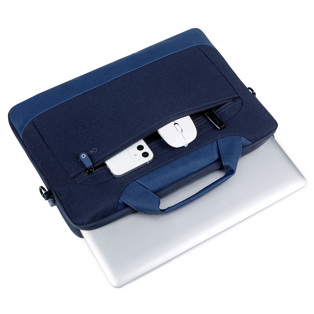 OKADE T62 Waterproof 13.3-14inch Laptop Handbag Shockproof Air Cushion Lining Protective Bag Notebook Storage Pouch (with Shoulder Strap) - Dark Blue-10