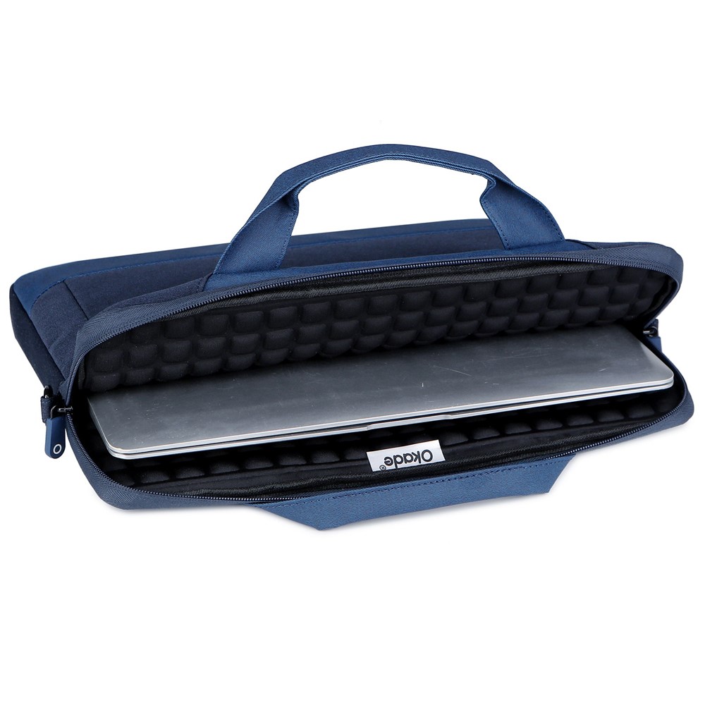 OKADE T62 Waterproof 13.3-14inch Laptop Handbag Shockproof Air Cushion Lining Protective Bag Notebook Storage Pouch (with Shoulder Strap) - Dark Blue-11