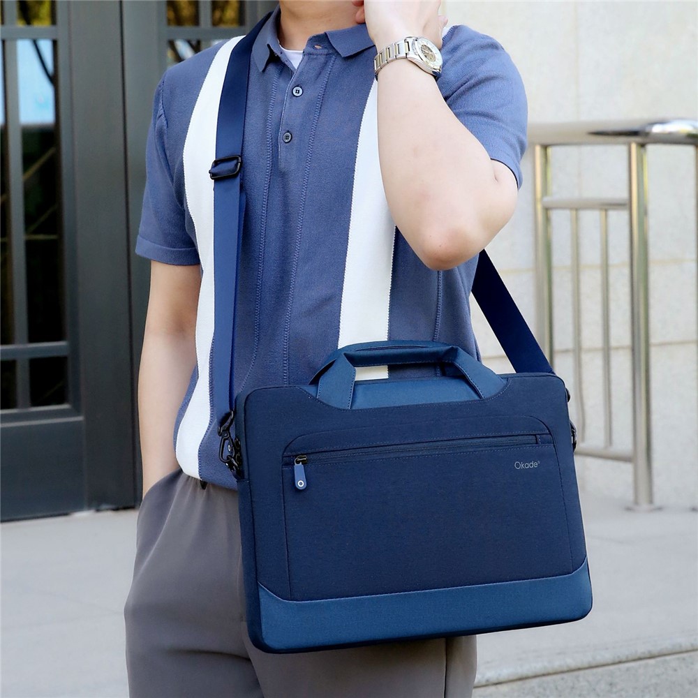 OKADE T62 Waterproof 13.3-14inch Laptop Handbag Shockproof Air Cushion Lining Protective Bag Notebook Storage Pouch (with Shoulder Strap) - Dark Blue-3