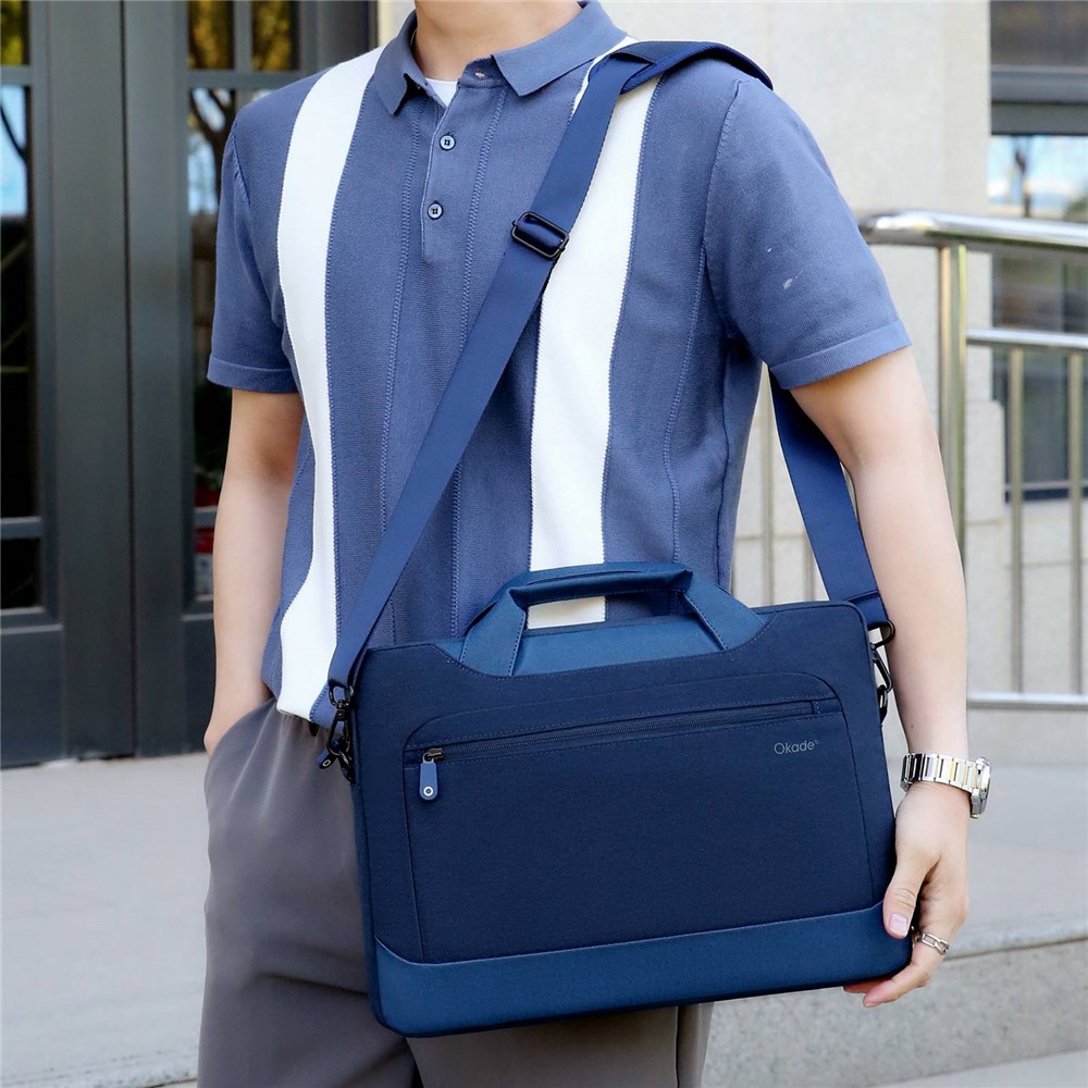 OKADE T62 Waterproof 13.3-14inch Laptop Handbag Shockproof Air Cushion Lining Protective Bag Notebook Storage Pouch (with Shoulder Strap) - Dark Blue-4