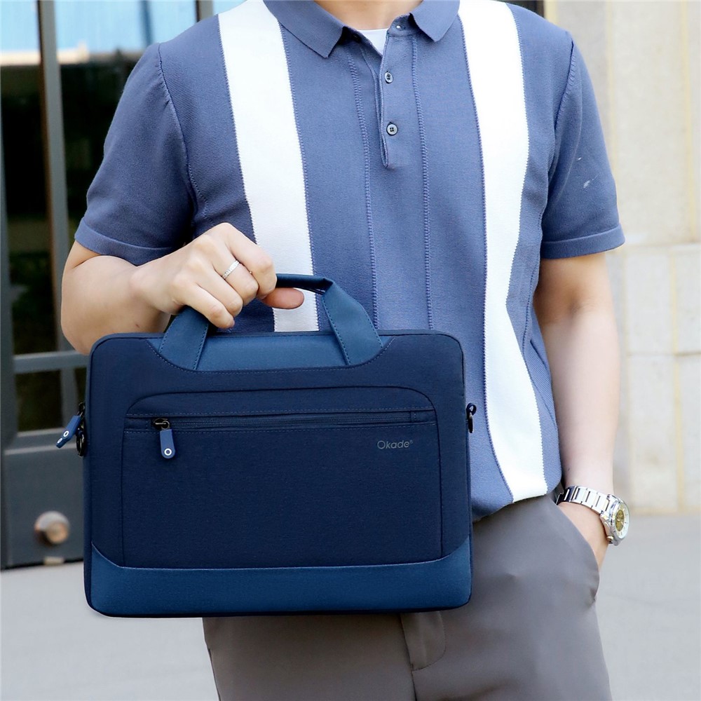 OKADE T62 Waterproof 13.3-14inch Laptop Handbag Shockproof Air Cushion Lining Protective Bag Notebook Storage Pouch (with Shoulder Strap) - Dark Blue-5