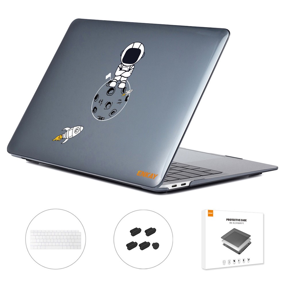 ENKAY HAT PRINCE Astronaut Pattern Shockproof Case for MacBook Air 13 inch (2018) A1932 (US Version) Anti-Scratch Laptop Case with TPU Keyboard Cover + Dust-Proof Plugs - Astronaut No.4