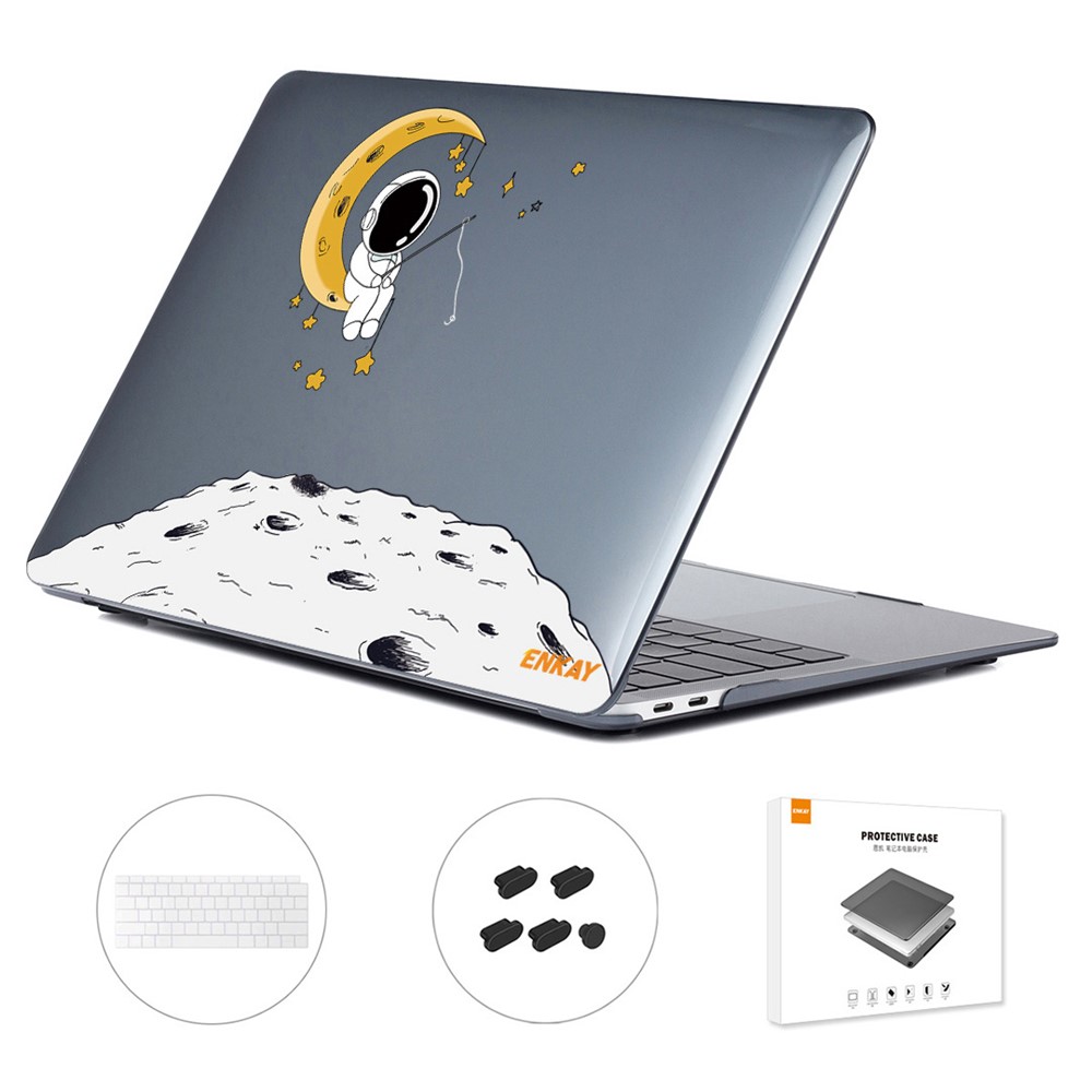 ENKAY HAT PRINCE Astronaut Pattern Shockproof Case for MacBook Air 13 inch (2018) A1932 (US Version) Anti-Scratch Laptop Case with TPU Keyboard Cover + Dust-Proof Plugs - Astronaut No.3