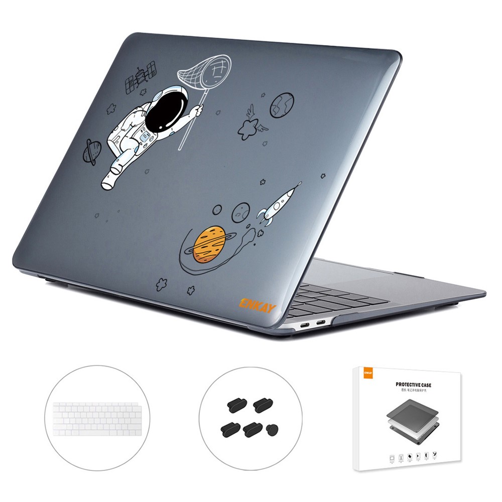 ENKAY HAT PRINCE Astronaut Pattern Shockproof Case for MacBook Air 13 inch (2018) A1932 (US Version) Anti-Scratch Laptop Case with TPU Keyboard Cover + Dust-Proof Plugs - Astronaut No.2