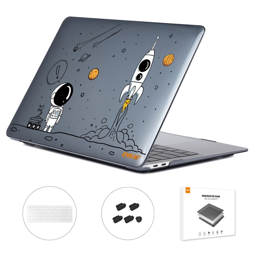 ENKAY HAT PRINCE Astronaut Pattern Shockproof Case for MacBook Air 13 inch (2018) A1932 (US Version) Anti-Scratch Laptop Case with TPU Keyboard Cover + Dust-Proof Plugs - Astronaut No.1