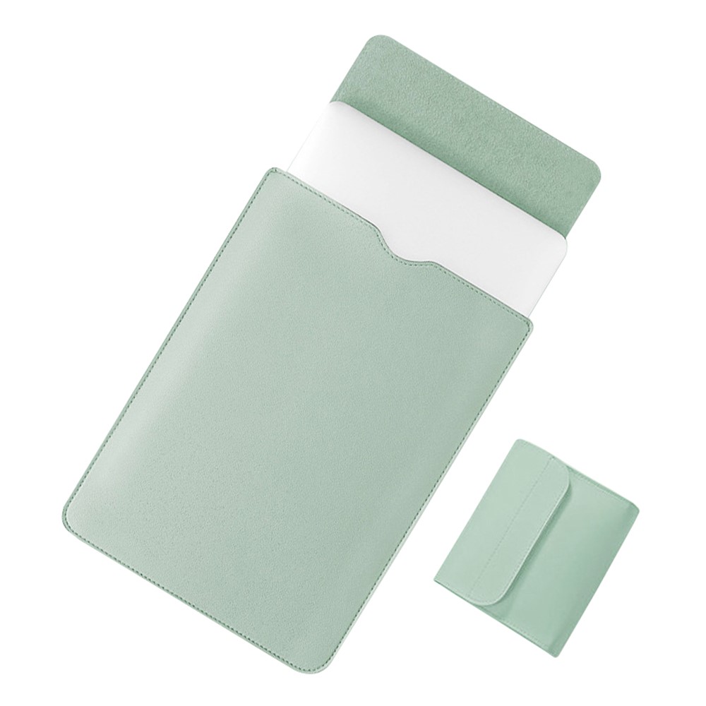14 inch Laptop Sleeve Ultra-Thin PU Leather Carrying Pouch + Small Bag - Matcha Green