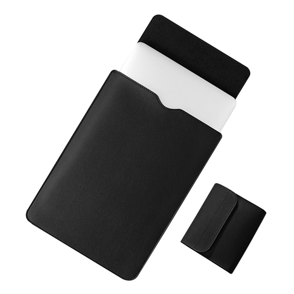 14 inch Laptop Sleeve Ultra-Thin PU Leather Carrying Pouch + Small Bag - Black