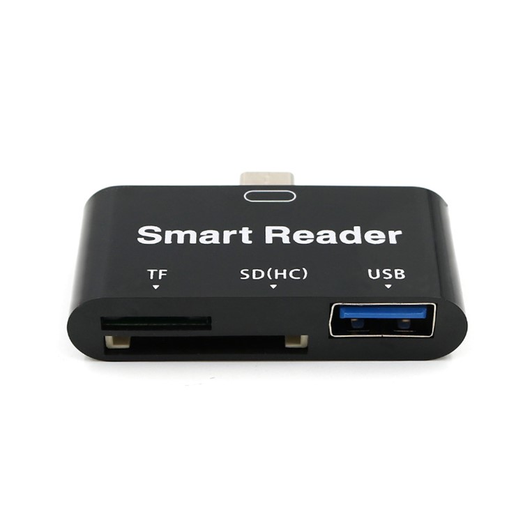 T532 3 en 1 Puerto Tipo-c USB3.0 SD TF Extensor el Adaptador Del Lector Admite la Función OTG Para el Teléfono - Negro-3