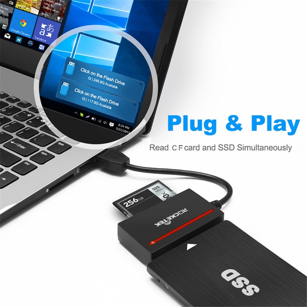 ROCKETEK RT-CFST1 USB 3.0 to SATA Adapter CF Card Reader Support SSD 2.5-Inch HDD Hard Drive Data Transfer-2