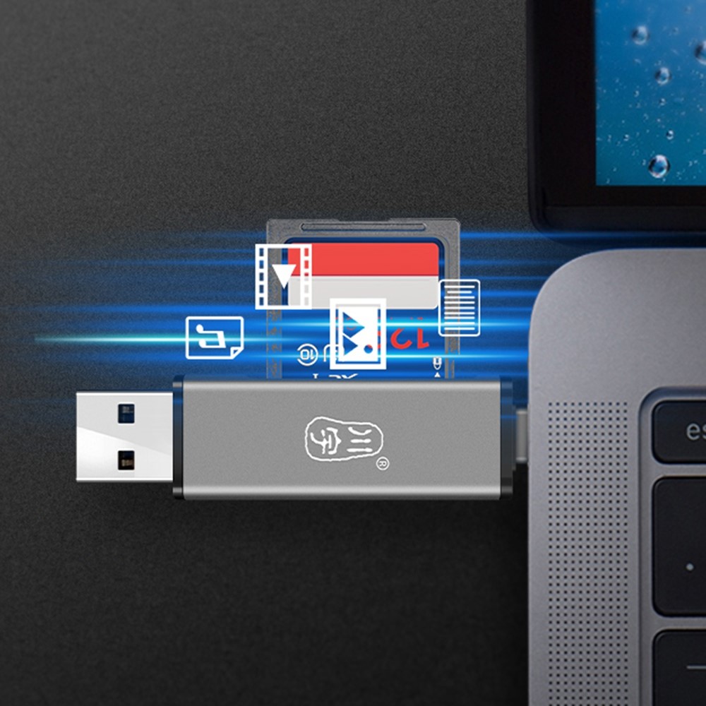 KAWAU C350Q USB3.0+Type-C Mobile Phone OTG 5Gbps Card Reader Portable Mini Aluminum Alloy Card Reader with SD / TF Card Ports-6