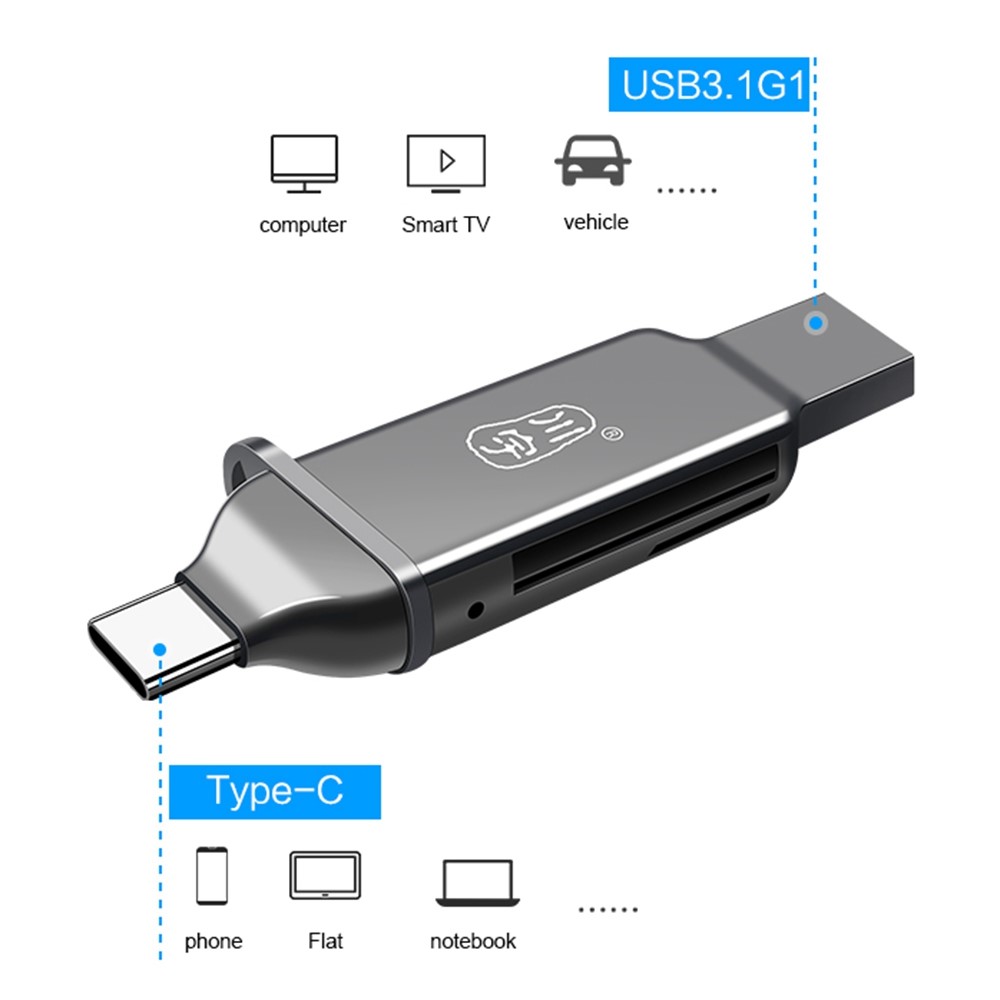 KAWAU C371 USB 3.0+Type C Portable Card Reader for SD TF MicroSD PC / Laptop / Smart Phone / Tablet-3