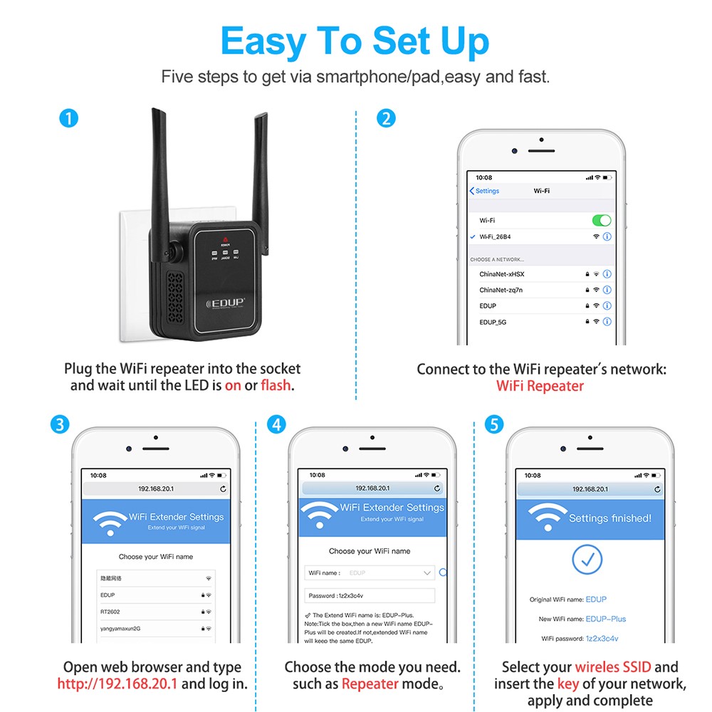 EDUP EP-2950 300Mbps WiFi Extender Repeater Wireless Signal Booster Amplifier - US Plug-7