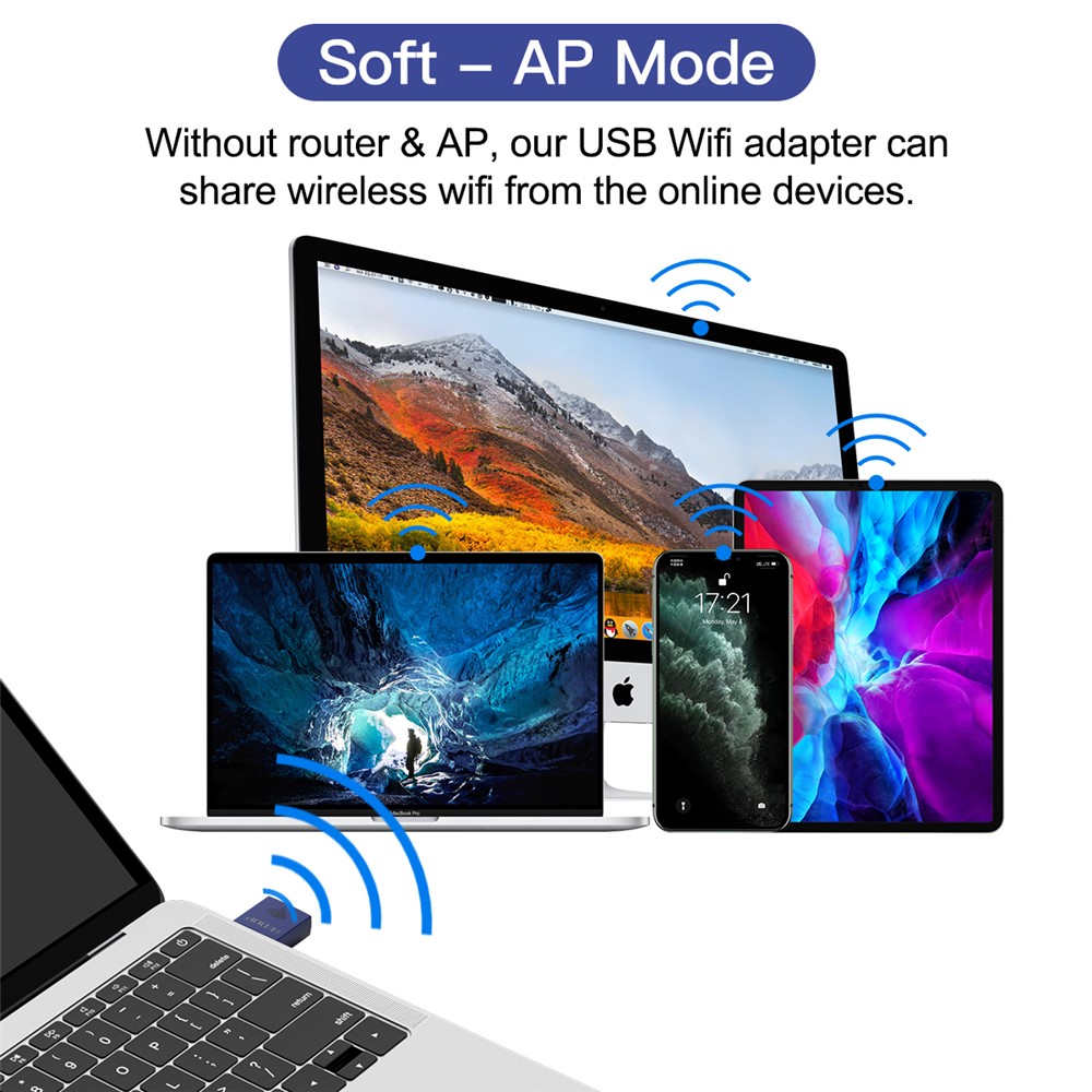 EDUP EP-N8568 150m WiFi Dongle 2.4GHz Bluetooth 4.0 Wireless Network Card Mini USB LAN Adapter - Dark Blue-5